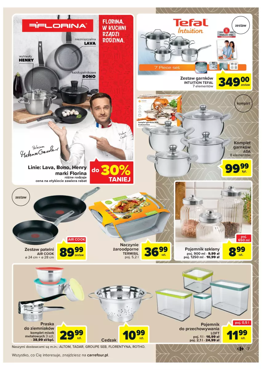 Gazetka promocyjna Carrefour - Gazetka Dom inspirujący - ważna 20.09 do 01.10.2022 - strona 7 - produkty: Cedzak, Fa, Pojemnik, Pojemnik szklany, Por, Praska, Tefal