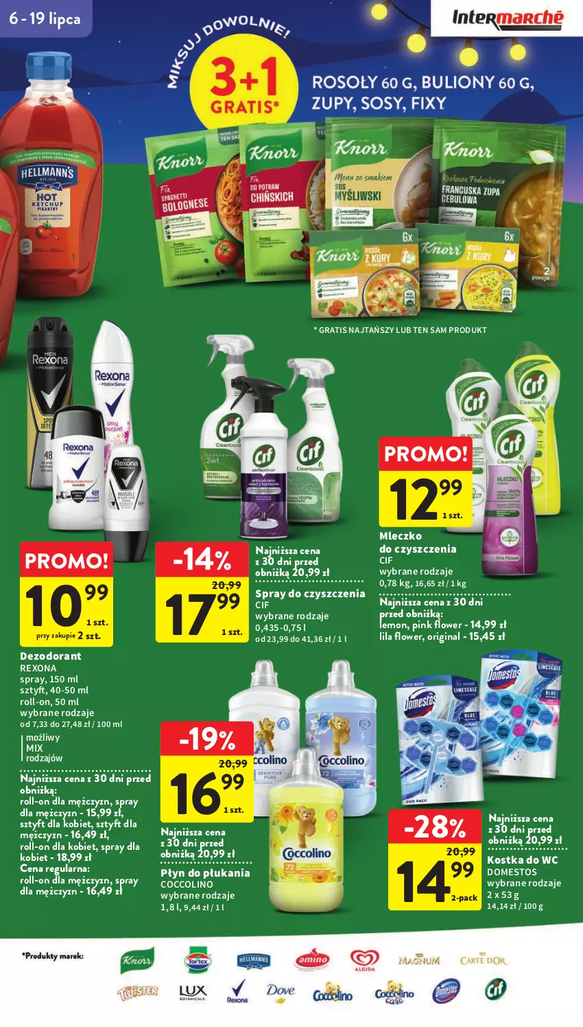 Gazetka promocyjna Intermarche - Gazetka Intermarche - ważna 06.07 do 12.07.2023 - strona 27 - produkty: Cif, Coccolino, Dezodorant, Domestos, Gin, Gra, Kostka do wc, Mleczko, Płyn do płukania, Rexona, Spray do czyszczenia