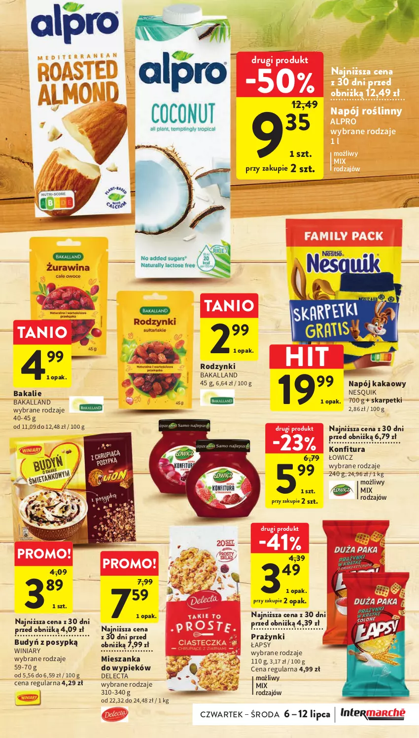 Gazetka promocyjna Intermarche - Gazetka Intermarche - ważna 06.07 do 12.07.2023 - strona 31 - produkty: Alpro, Bakalland, Budyń, Delecta, Kakao, Karp, Konfitura, Napój, Napój roślinny, Nesquik, Rodzynki, Skarpetki, Winiary