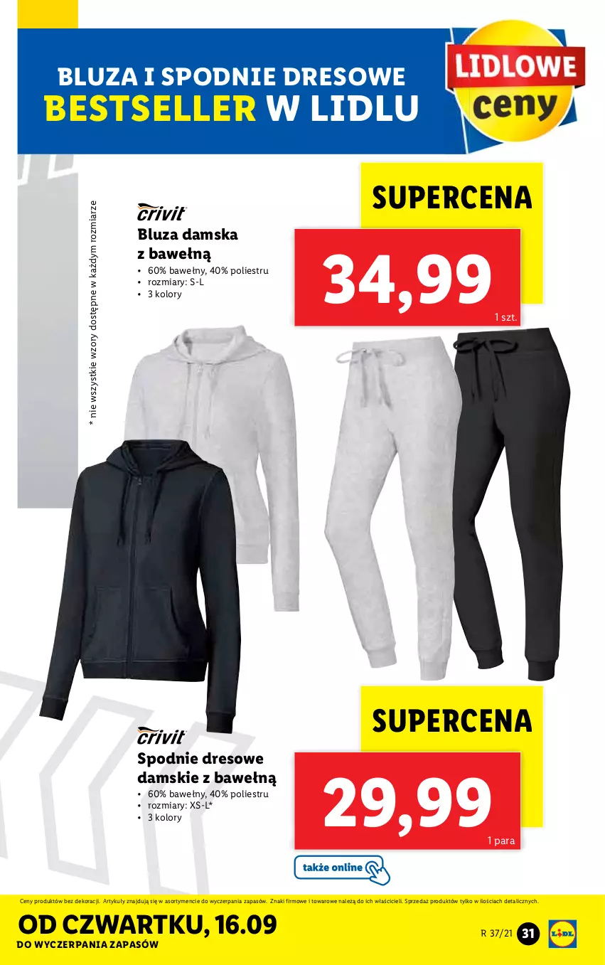 Gazetka promocyjna Lidl - GAZETKA - ważna 13.09 do 19.09.2021 - strona 31 - produkty: Bluza, Dres, Spodnie, Spodnie dresowe