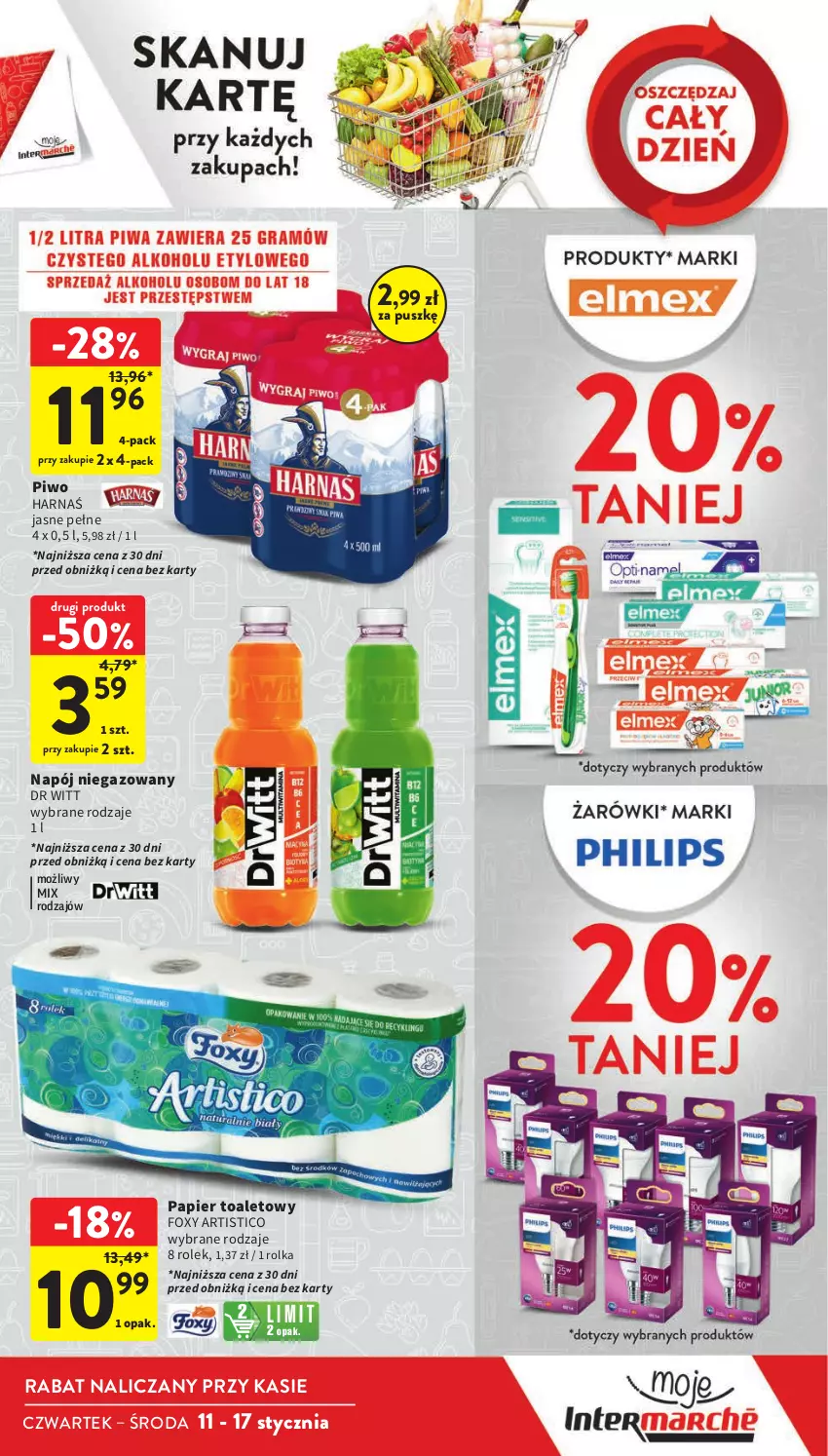 Gazetka promocyjna Intermarche - Gazetka Intermarche - ważna 11.01 do 17.01.2024 - strona 9 - produkty: Foxy, Harnaś, Napój, Napój niegazowany, Papier, Papier toaletowy, Piwo