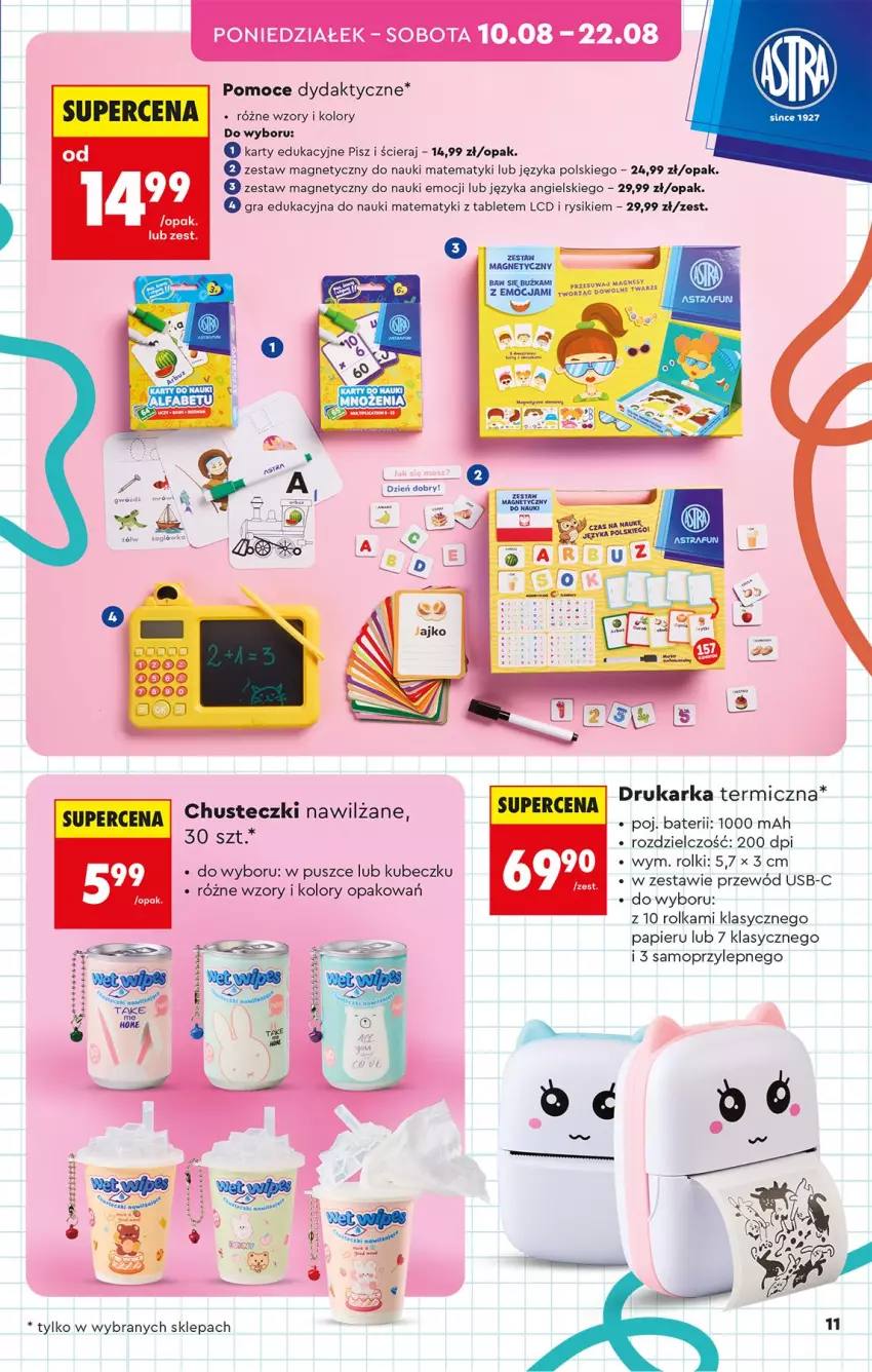 Gazetka promocyjna Biedronka - Okazje Tygodnia - ważna 10.08 do 22.08.2026 - strona 11 - produkty: Chusteczki, Drukarka, Gra, Mop, Papier, Przewód, Rolki, Tablet