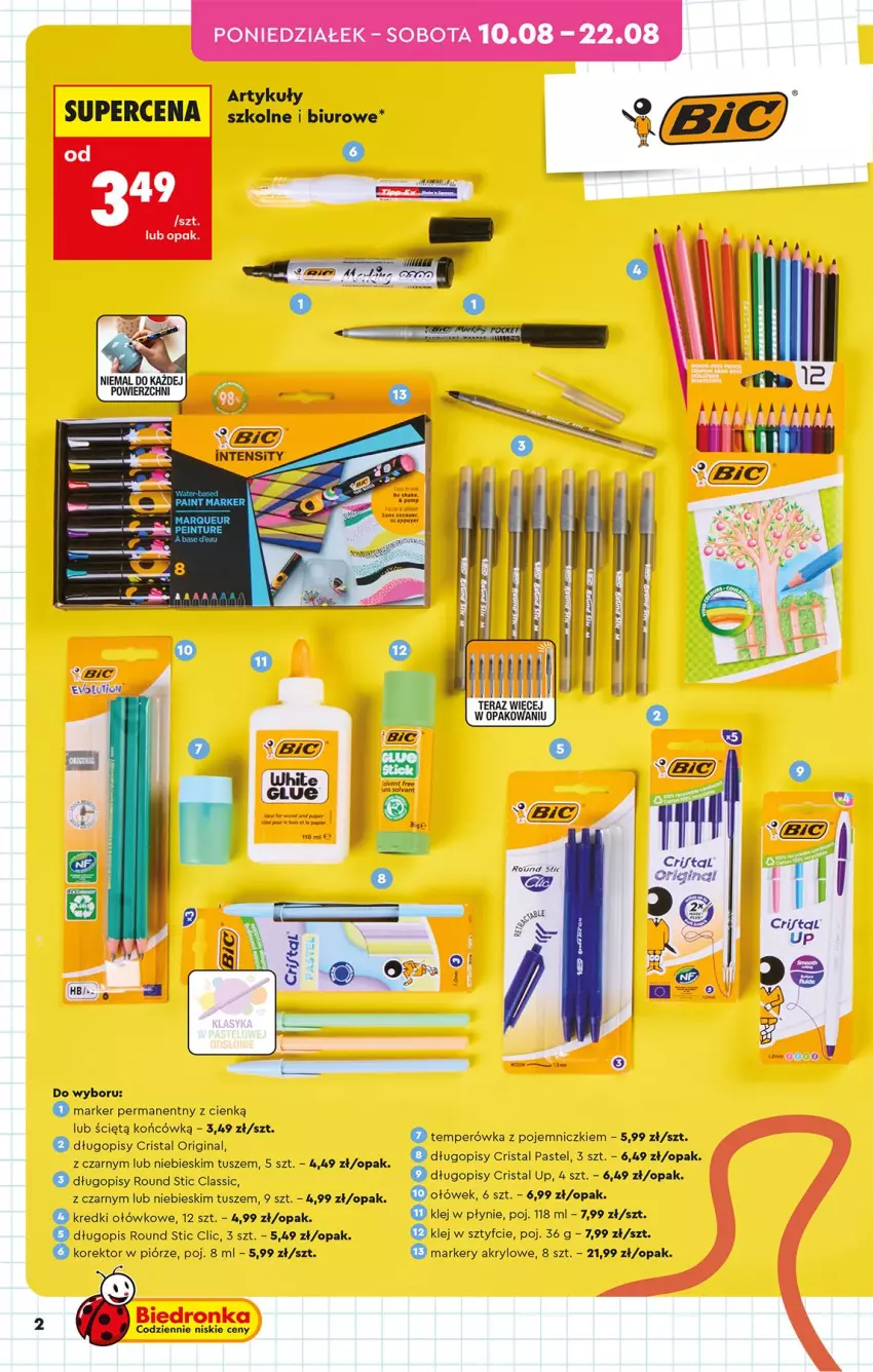 Gazetka promocyjna Biedronka - Okazje Tygodnia - ważna 10.08 do 22.08.2026 - strona 2 - produkty: Biuro, Długopis, Gin, Klej, Marker, Tera, Tusz
