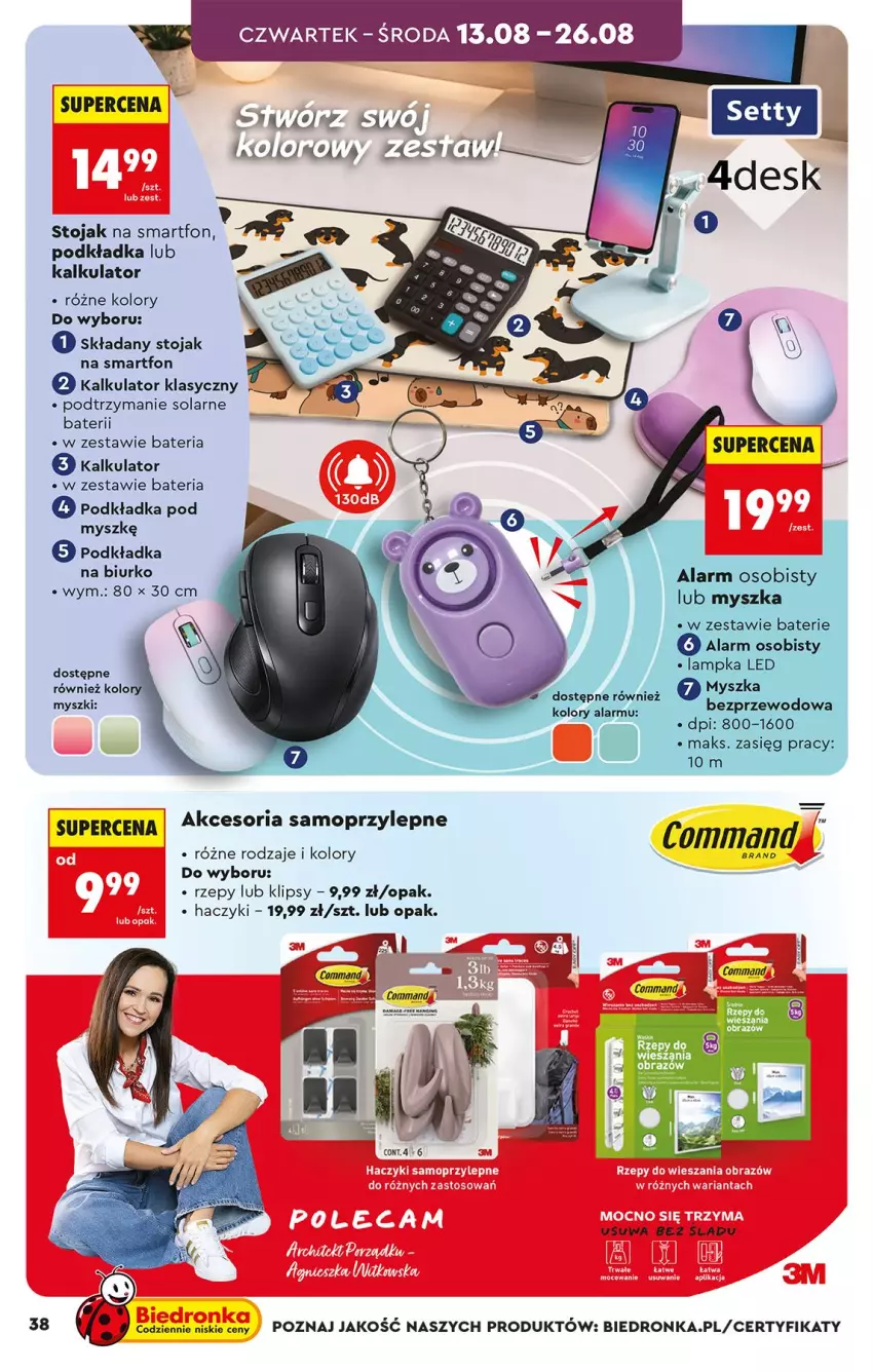 Gazetka promocyjna Biedronka - Okazje Tygodnia - ważna 10.08 do 22.08.2026 - strona 38 - produkty: Bateria, Biurko, Fa, Haczyk, Mop, Mysz, Podkład, Podkładka, Smartfon, Stojak, Stojak na smartfon