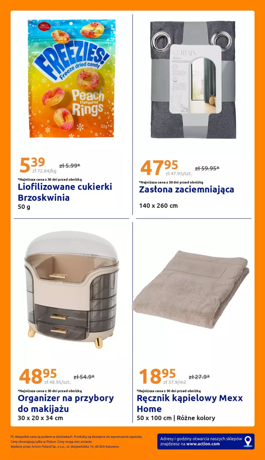 Gazetka promocyjna Action - Gazetka tydzień 30 2026 - ważna 22.07 do 28.07.2026 - strona 34 - produkty: Cukier, Cukierki, Dres, Makijaż, Mexx, Organizer, Ręcznik, Ręcznik kąpielowy, Zasłona