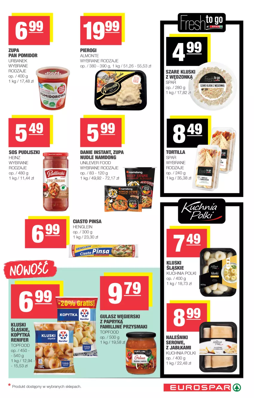 Gazetka promocyjna Spar - EuroSpar - ważna 07.09 do 17.09.2025 - strona 9 - produkty: Heinz, Jabłka, Kopytka, Kuchnia, Monte, Naleśniki, Pierogi, Przysmaki, Pudliszki, Renifer, Ser, Top, Tortilla, Zupa
