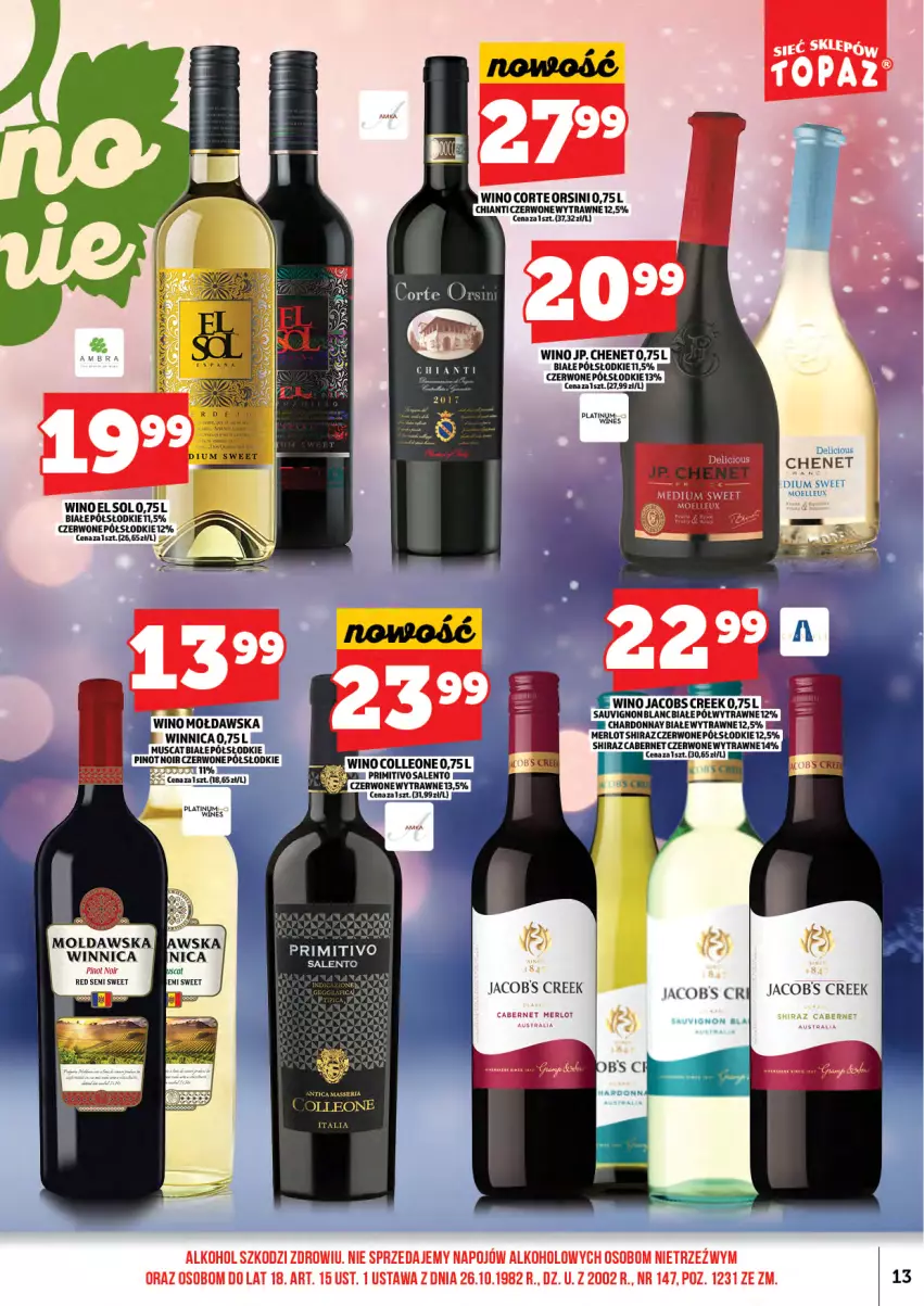 Gazetka promocyjna Topaz - Gazetka - ważna 01.12 do 13.12.2025 - strona 15 - produkty: Chardonnay, Chia, Chianti, Isana, Jacobs, Merlot, Shiraz, Tran, Wino