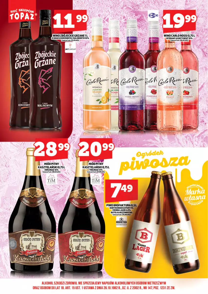 Gazetka promocyjna Topaz - Gazetka - ważna 01.12 do 13.12.2025 - strona 18 - produkty: Carlo Rossi, Gra, Miód, Miód pitny, Wino