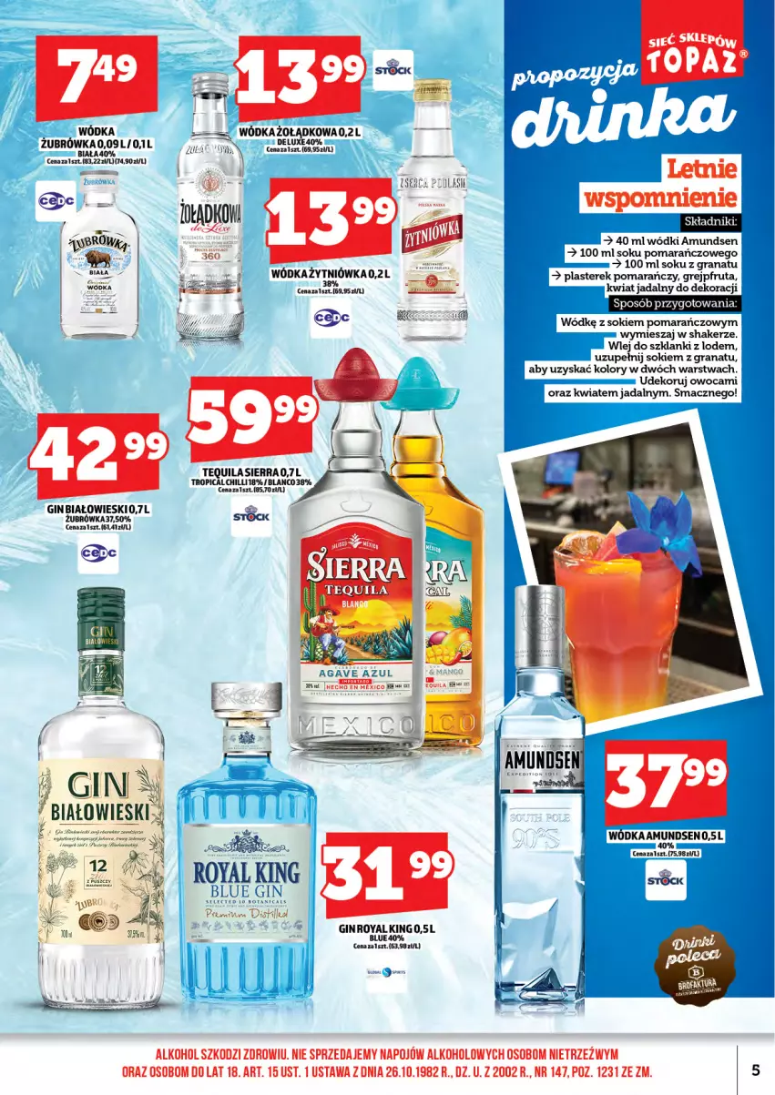 Gazetka promocyjna Topaz - Gazetka - ważna 01.12 do 13.12.2025 - strona 7 - produkty: Amundsen, Gin, Gra, Granat, Grejpfrut, Lanki, Ser, Sok, Stock, Tequila, Top, Tropical, Wódka