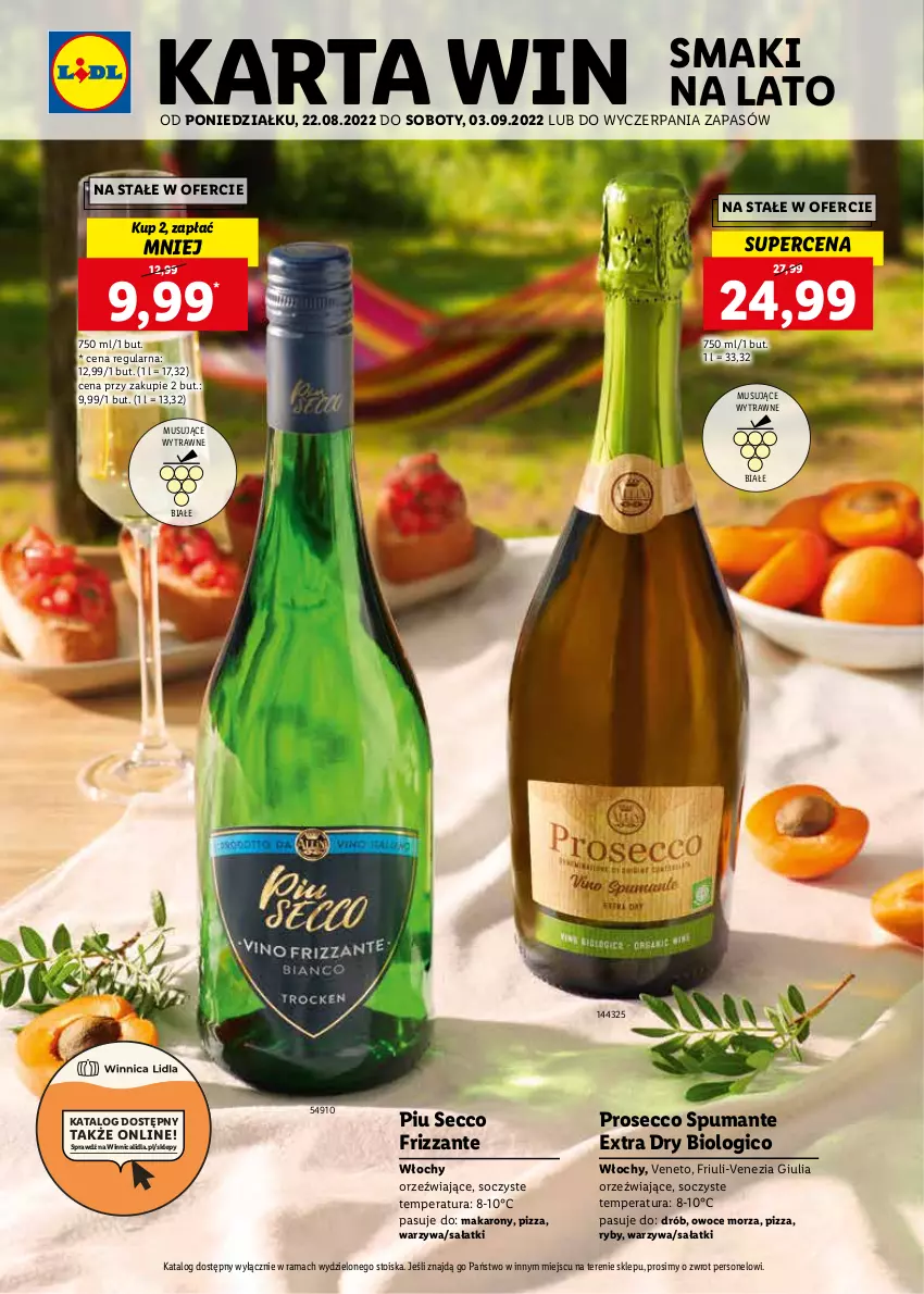 Gazetka promocyjna Lidl - Karta Win - ważna 22.08 do 03.09.2022 - strona 1 - produkty: Drób, Makaron, Mus, Owoce, Owoce morza, Pizza, Prosecco, Puma, Rama, Sałat, Warzywa