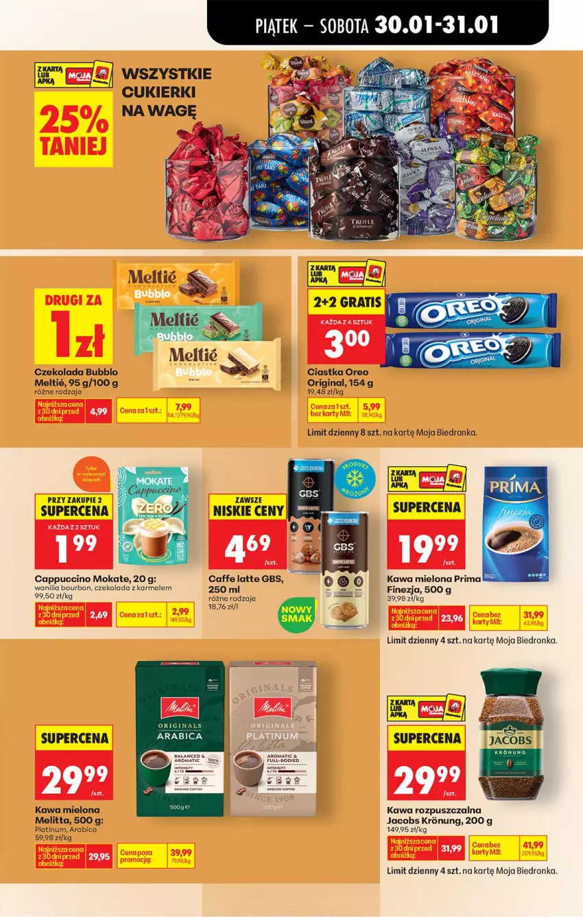 Gazetka promocyjna Biedronka - Gazetka - ważna 30.01 do 06.02.2026 - strona 31 - produkty: BIC, Bourbon, Cappuccino, Ciastka, Cukier, Cukierki, Czekolada, Gin, Jacobs, Kawa, Kawa mielona, Kawa rozpuszczalna, Oreo, Prima