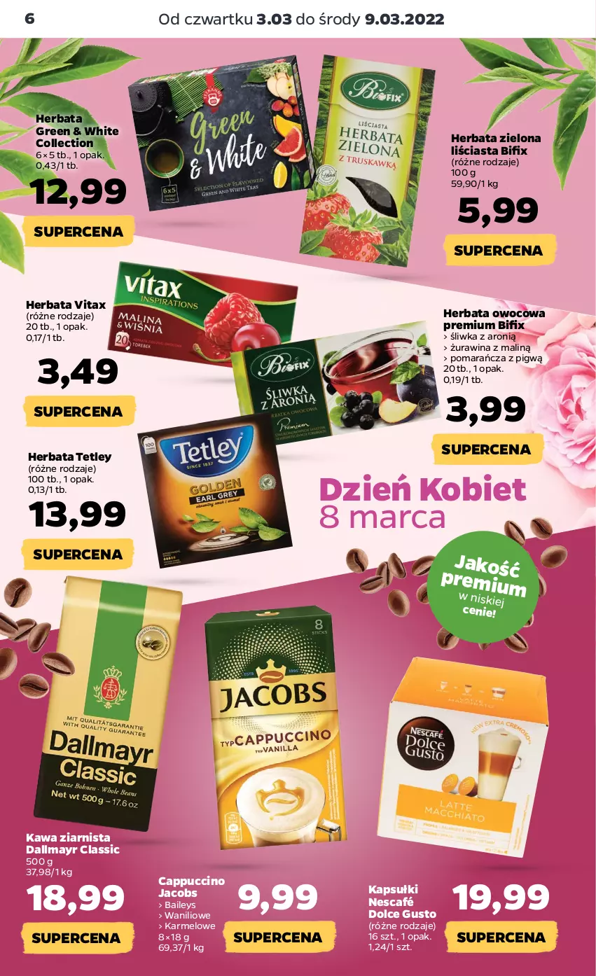 Gazetka promocyjna Netto - Gazetka spożywcza 3.03-9.03 - ważna 03.03 do 09.03.2022 - strona 6 - produkty: Cappuccino, Dallmayr, Dolce Gusto, Herbata, Herbata owocowa, Jacobs, Kawa, Kawa ziarnista, Nescafé, Tetley, Vitax