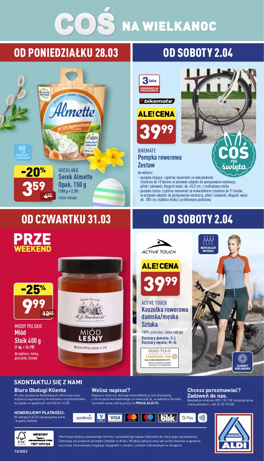 Gazetka promocyjna Aldi - Katalog spożywczy - ważna 28.03 do 02.04.2022 - strona 30 - produkty: Almette, Biuro, Gry, Hochland, Kosz, Koszulka, Materac, Miód, Noż, O nas, Pompka, Por, Rower, Ser, Serek, Tera