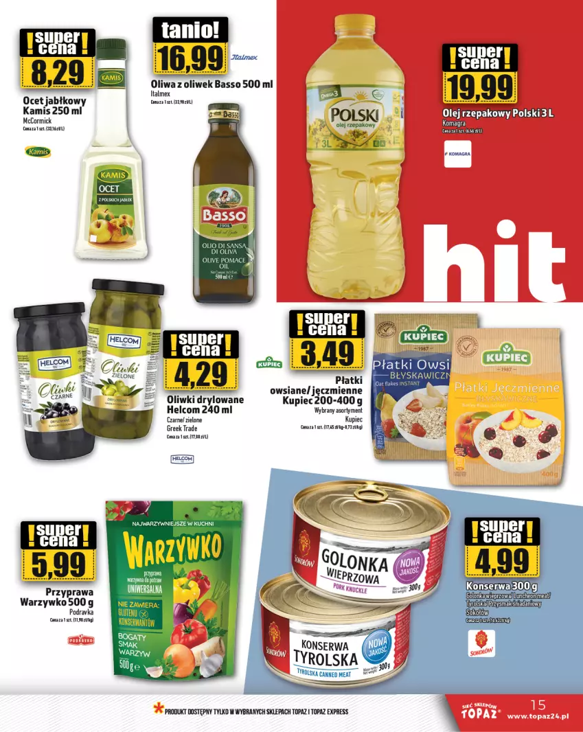 Gazetka promocyjna Topaz - Gazetka - ważna 19.09 do 25.09.2024 - strona 15 - produkty: Danio, Gra, HELCOM, Kamis, Kupiec, LG, Ocet, Oliwa, Oliwa z oliwek, Oliwki, Piec, Podravka, Przyprawa uniwersalna, Top