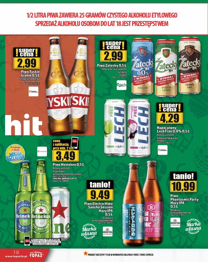 Gazetka promocyjna Topaz - Gazetka - ważna 19.09 do 25.09.2024 - strona 18 - produkty: Carlsberg, Fa, Gra, Gry, Heineken, Piwa, Piwo, SESSIO, Top