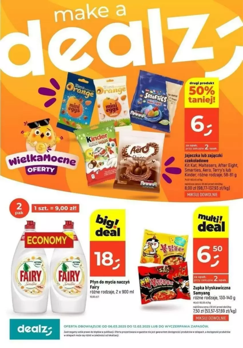 Gazetka promocyjna Dealz - ważna 06.03 do 12.03.2025 - strona 1 - produkty: Do mycia naczyń, Fa, Fairy, Kinder, Kit Kat, Noż, Płyn do mycia, Płyn do mycia naczyń, Ser