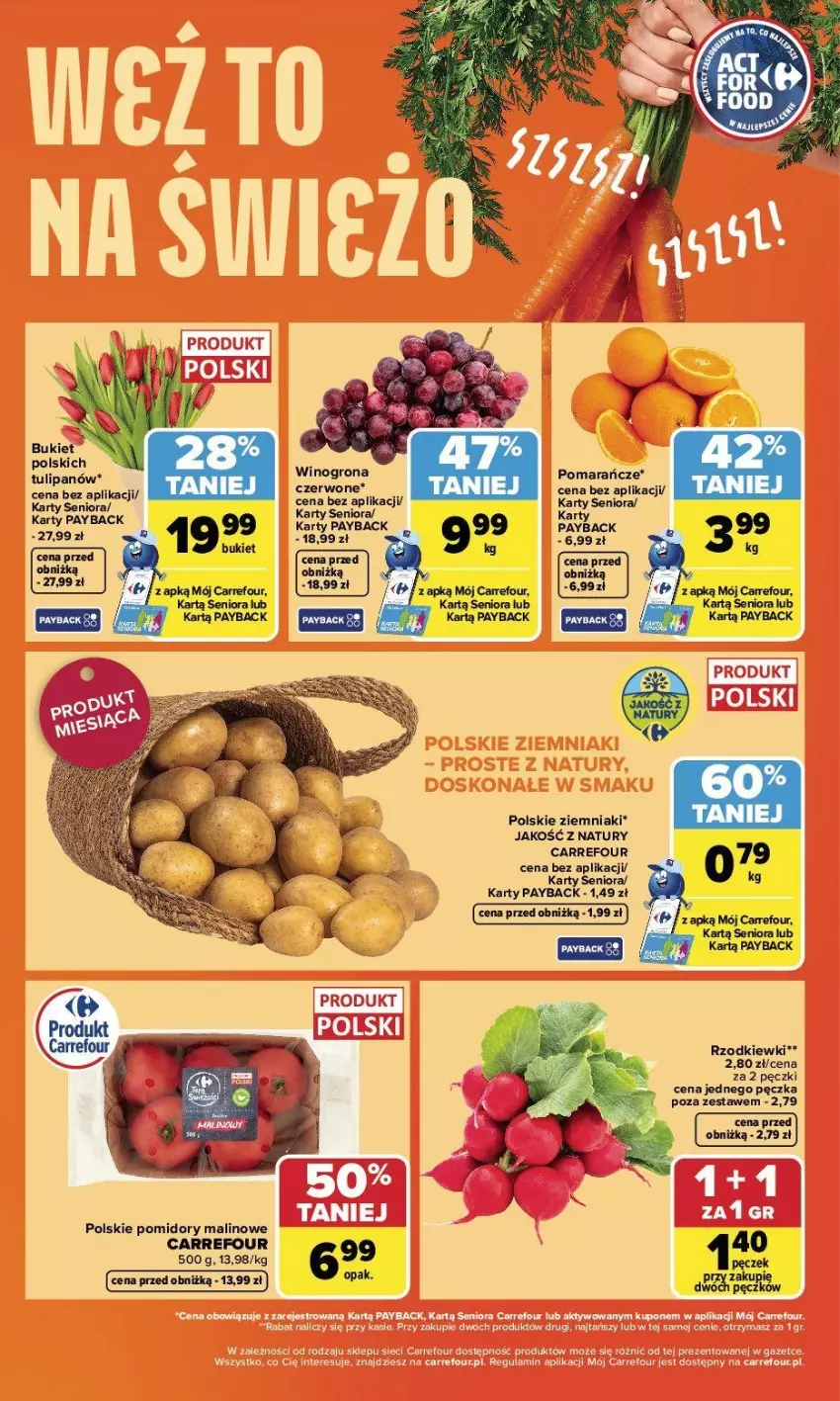 Gazetka promocyjna Carrefour - Gazetka Weź to na świeżo - ważna 04.05 do 09.05.2026 - strona 2 - produkty: Bukiet, Pomarańcze, Pomidory, Wino, Winogrona, Ziemniaki