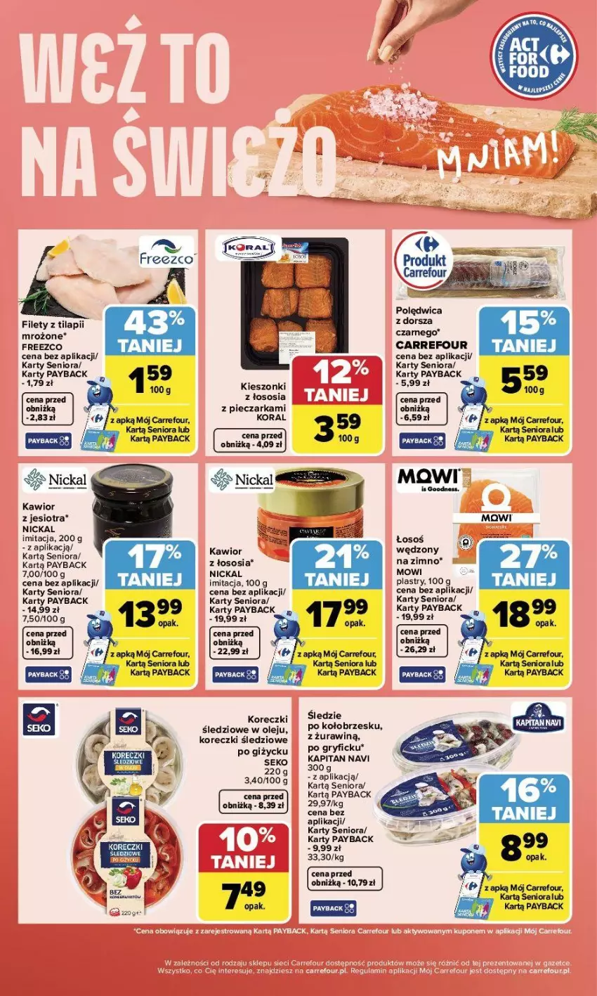 Gazetka promocyjna Carrefour - Gazetka Weź to na świeżo - ważna 04.05 do 09.05.2026 - strona 4 - produkty: Dorsz, Gry, Kawior, Koreczki śledziowe, Olej, Piec, Pieczarka, Polędwica, Sos