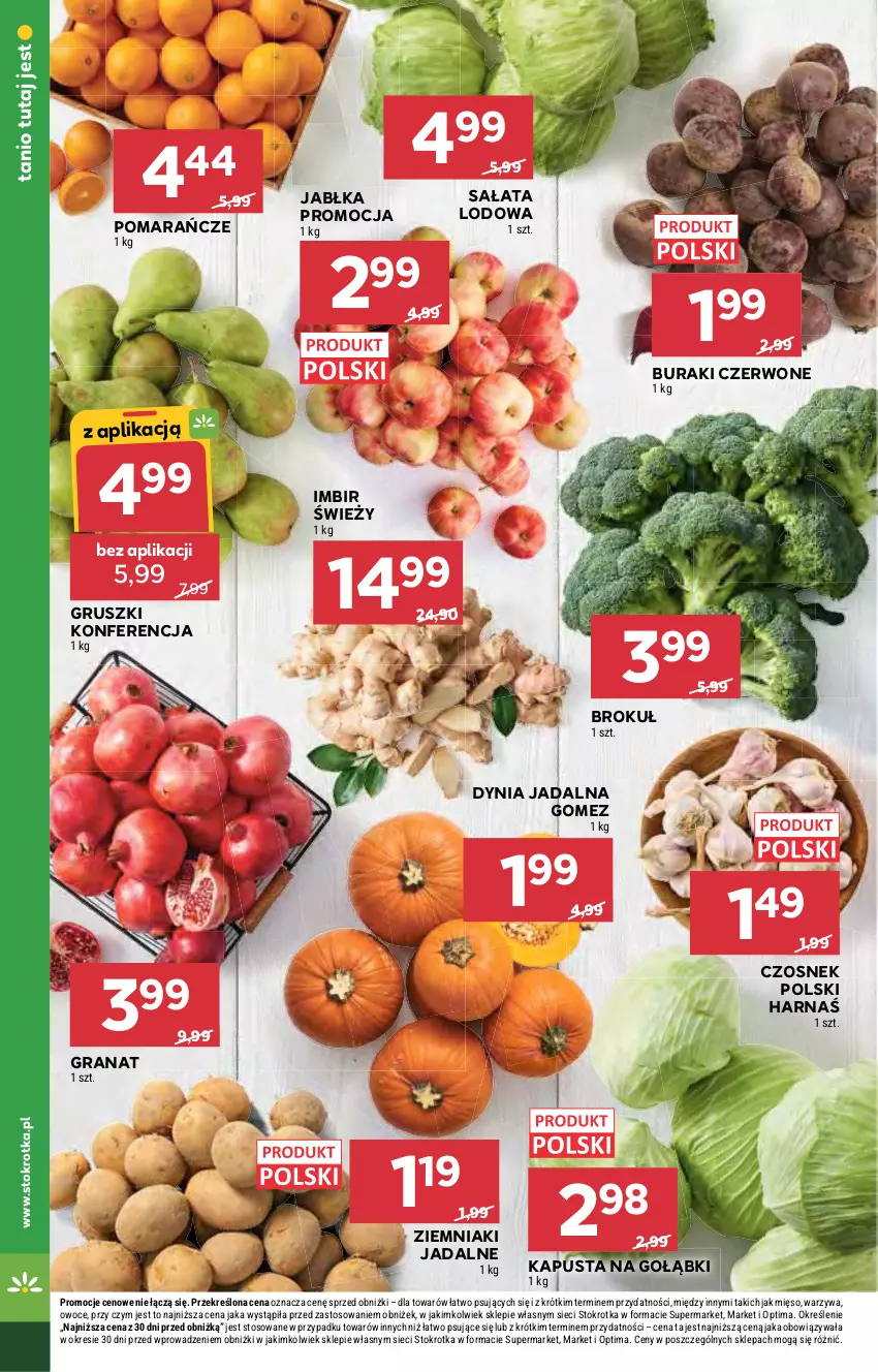 Gazetka promocyjna Stokrotka - Market - ważna 22.10 do 28.10.2026 - strona 15 - produkty: Buraki, Czosnek, Gra, Granat, Gruszki, Harnaś, Imbir, Jabłka, Mięso, Optima, Owoce, Pomarańcze, Sałat, Sałata lodowa, Warzywa, Ziemniaki
