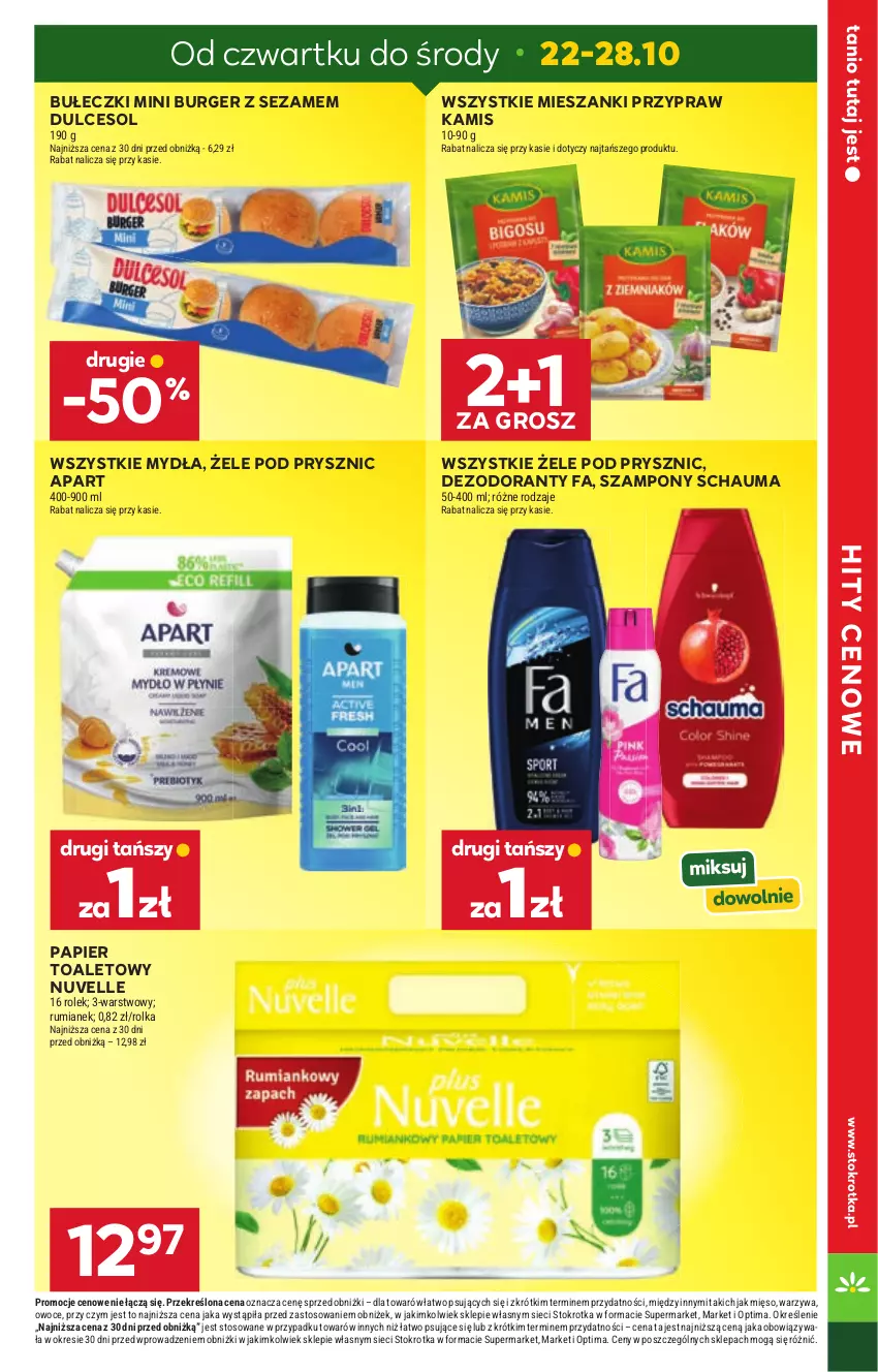 Gazetka promocyjna Stokrotka - Market - ważna 22.10 do 28.10.2026 - strona 4 - produkty: Bułeczki, Burger, Dezodorant, Fa, Kamis, Mięso, Optima, Owoce, Papier, Papier toaletowy, Rum, Schauma, Sezam, Szampon, Warzywa