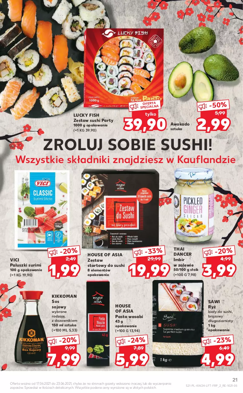 Gazetka promocyjna Kaufland - OFERTA TYGODNIA - ważna 17.06 do 23.06.2021 - strona 21 - produkty: Dozownik, House of Asia, Imbir, Pasta wasabi, Ryż, Ryż biały, Sos, Sos sojowy, Surimi, Sushi, Wasa