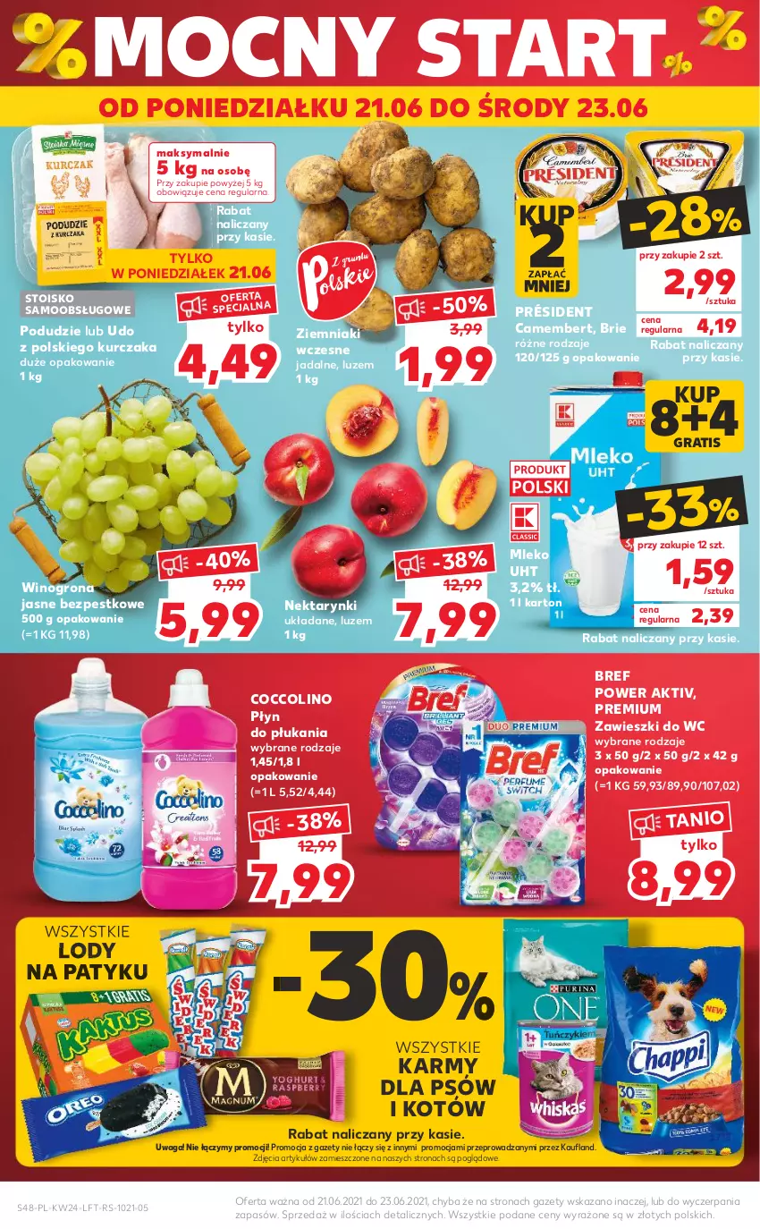 Gazetka promocyjna Kaufland - OFERTA TYGODNIA - ważna 17.06 do 23.06.2021 - strona 48 - produkty: Bref, Brie, Camembert, Coccolino, Gra, Kurczak, Lody, Mleko, Nektar, Płyn do płukania, Président, Waga, Wino, Winogrona, Zawieszki, Ziemniaki