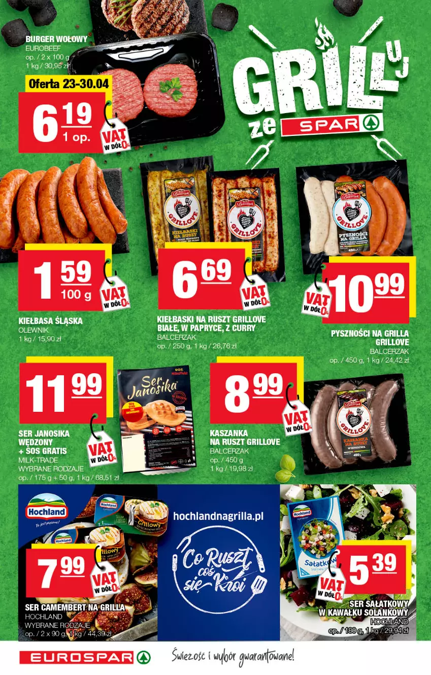 Gazetka promocyjna Spar - EuroSpar - ważna 19.04 do 29.04.2022 - strona 2 - produkty: Camembert, Grill, Hochland, Kawa, Kiełbasa, Kiełbasa śląska, LG, Sałat, Ser, Solan