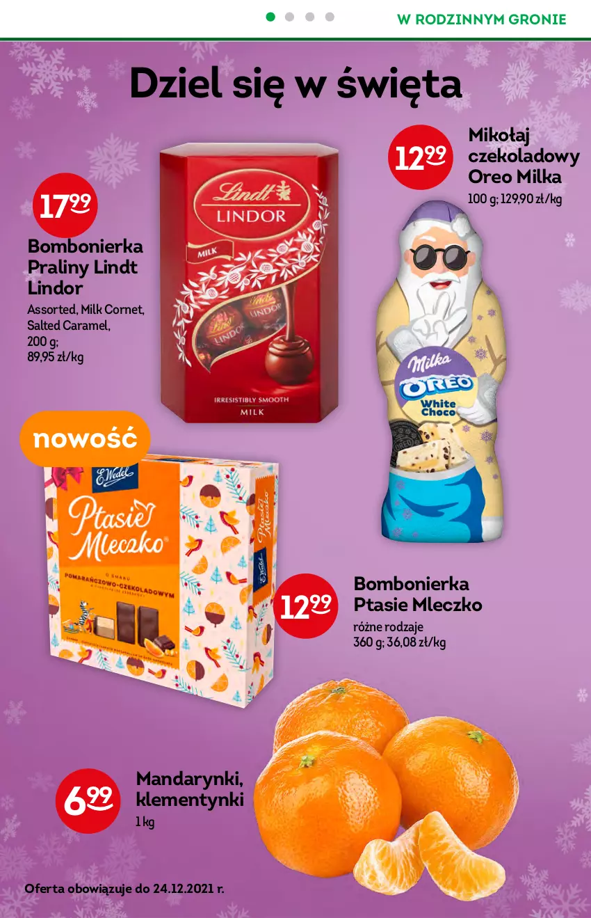 Gazetka promocyjna Żabka - ważna 15.12 do 21.12.2021 - strona 20 - produkty: Klementynki, Lindor, Lindt, Mandarynki, Milka, Mleczko, Oreo, Praliny, Ptasie mleczko