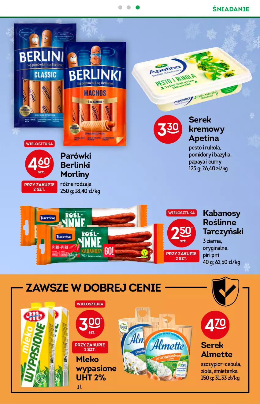 Gazetka promocyjna Żabka - ważna 15.12 do 21.12.2021 - strona 41 - produkty: Almette, Bazyl, Bazylia, Berlinki, Cebula, Gin, Kabanos, Mleko, Morliny, Parówki, Pesto, Pomidory, Rukola, Ser, Serek, Tarczyński