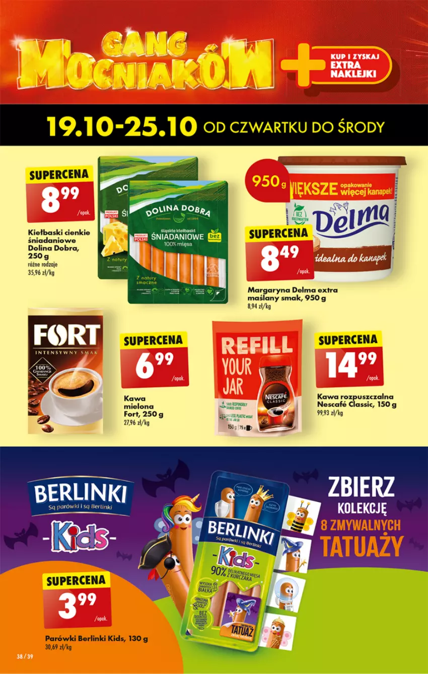 Gazetka promocyjna Biedronka - Od czwartku - ważna 19.10 do 25.10.2023 - strona 38 - produkty: Berlinki, Danio, Delma, Kawa, Kawa mielona, Kawa rozpuszczalna, Margaryna, Parówki