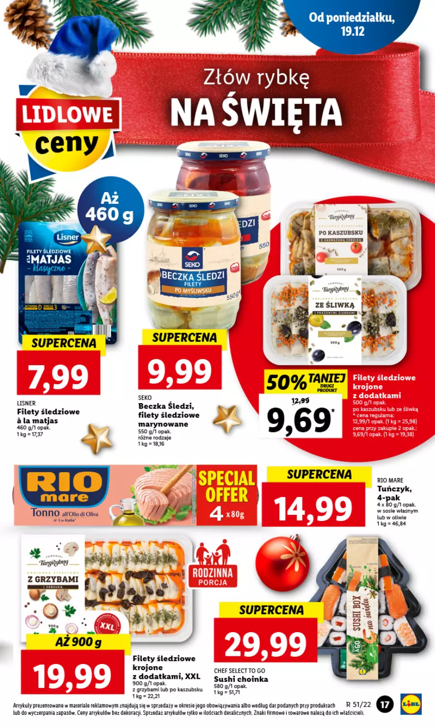 Gazetka promocyjna Lidl - GAZETKA - ważna 19.12 do 21.12.2022 - strona 21 - produkty: Choinka, Fa, Inka, Matjas, Rio Mare, SEKO, Sos, Sushi, Tuńczyk