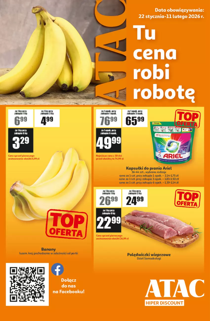 Gazetka promocyjna Auchan - ATAC Hiper Discount - ważna 22.01 do 11.02.2026 - strona 1 - produkty: Ariel, Banany, Fa, Kapsułki do prania