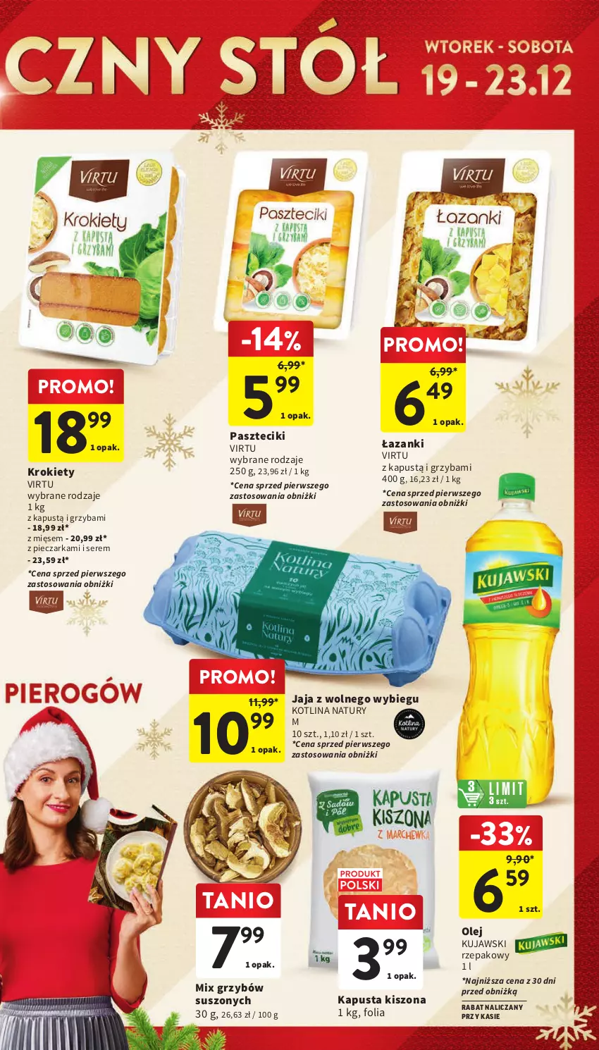 Gazetka promocyjna Intermarche - Gazetka Intermarche - ważna 19.12 do 23.12.2023 - strona 5 - produkty: Jaja, Jaja z wolnego wybiegu, Kapustą, Kotlin, Krokiety, Kujawski, Olej, Piec, Pieczarka, Ser, Virtu