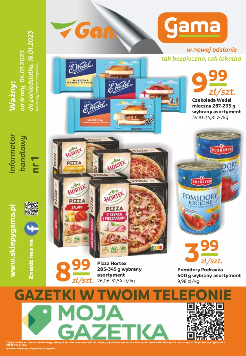 Gazetka promocyjna Gama - Gazetka Gama - ważna 04.01 do 16.01.2023 - strona 12 - produkty: Czekolada, Hortex, Piec, Pizza, Podravka, Pomidory, Ser, Telefon