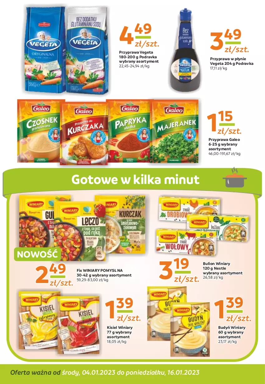 Gazetka promocyjna Gama - Gazetka Gama - ważna 04.01 do 16.01.2023 - strona 8 - produkty: Budyń, Bulion, Kisiel, Lion, Podravka, Przyprawa w płynie, Vegeta, Winiary