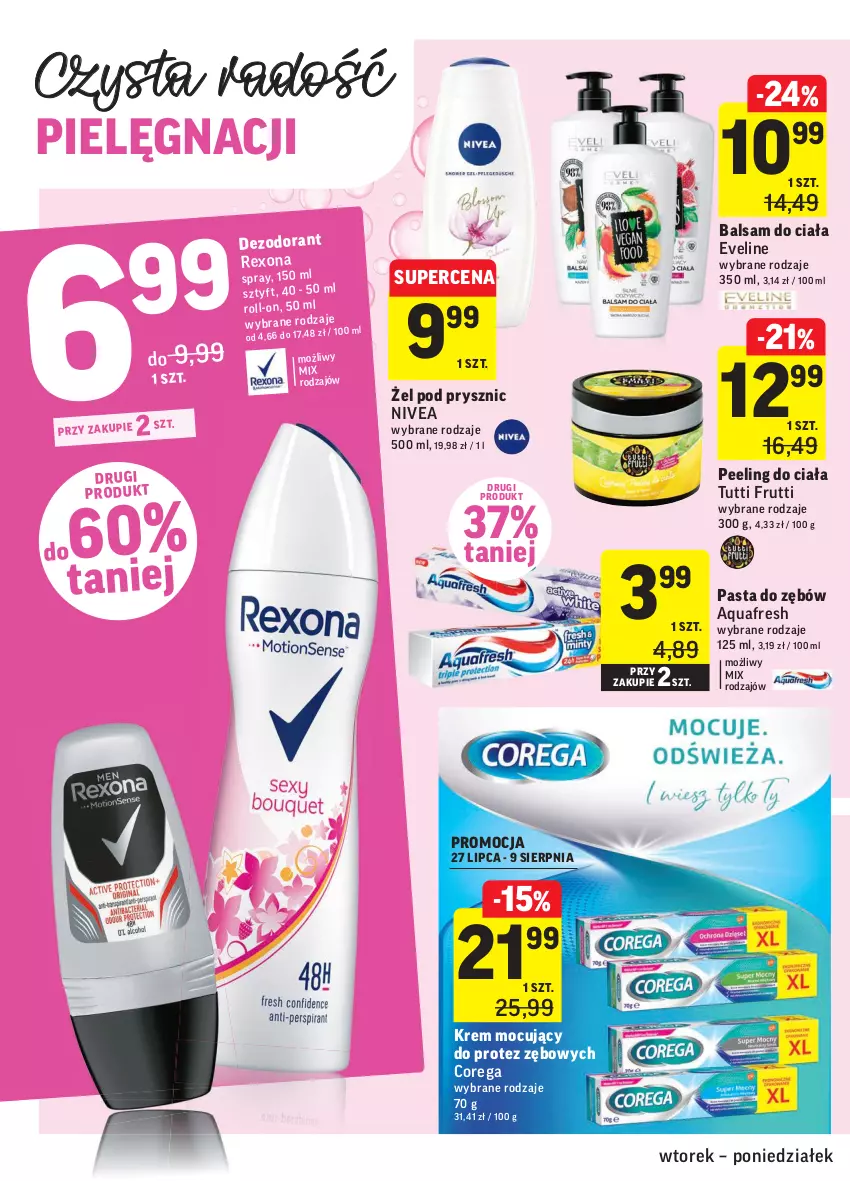 Gazetka promocyjna Intermarche - Gazetka promocyjna - ważna 27.07 do 02.08.2021 - strona 34 - produkty: Aquafresh, Balsam do ciała, Corega, Dezodorant, Eveline, Nivea, Pasta do zębów, Peeling, Rexona