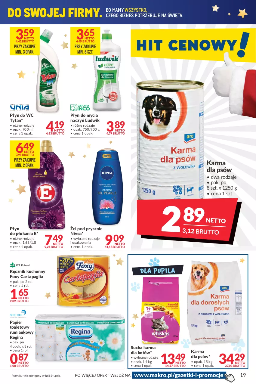 Gazetka promocyjna Makro - [Oferta promocyjna] Artykuły spożywcze i przemysłowe - ważna 14.12 do 26.12.2021 - strona 19 - produkty: Do mycia naczyń, Foxy, Gin, Ludwik, Nivea, Papier, Papier toaletowy, Płyn do mycia, Płyn do mycia naczyń, Płyn do płukania, Płyn do wc, Ręcznik, Ręcznik kuchenny, Rum, Sucha karma, Tytan