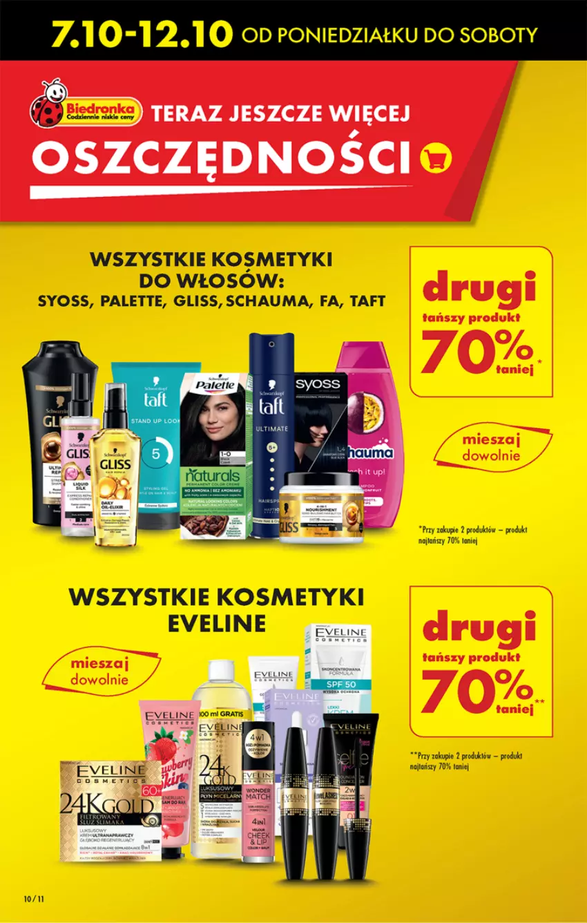 Gazetka promocyjna Biedronka - Od Poniedziałku - ważna 07.10 do 12.10.2024 - strona 10 - produkty: Eveline, Fa, Palette, Schauma, Syoss, Taft, Tera