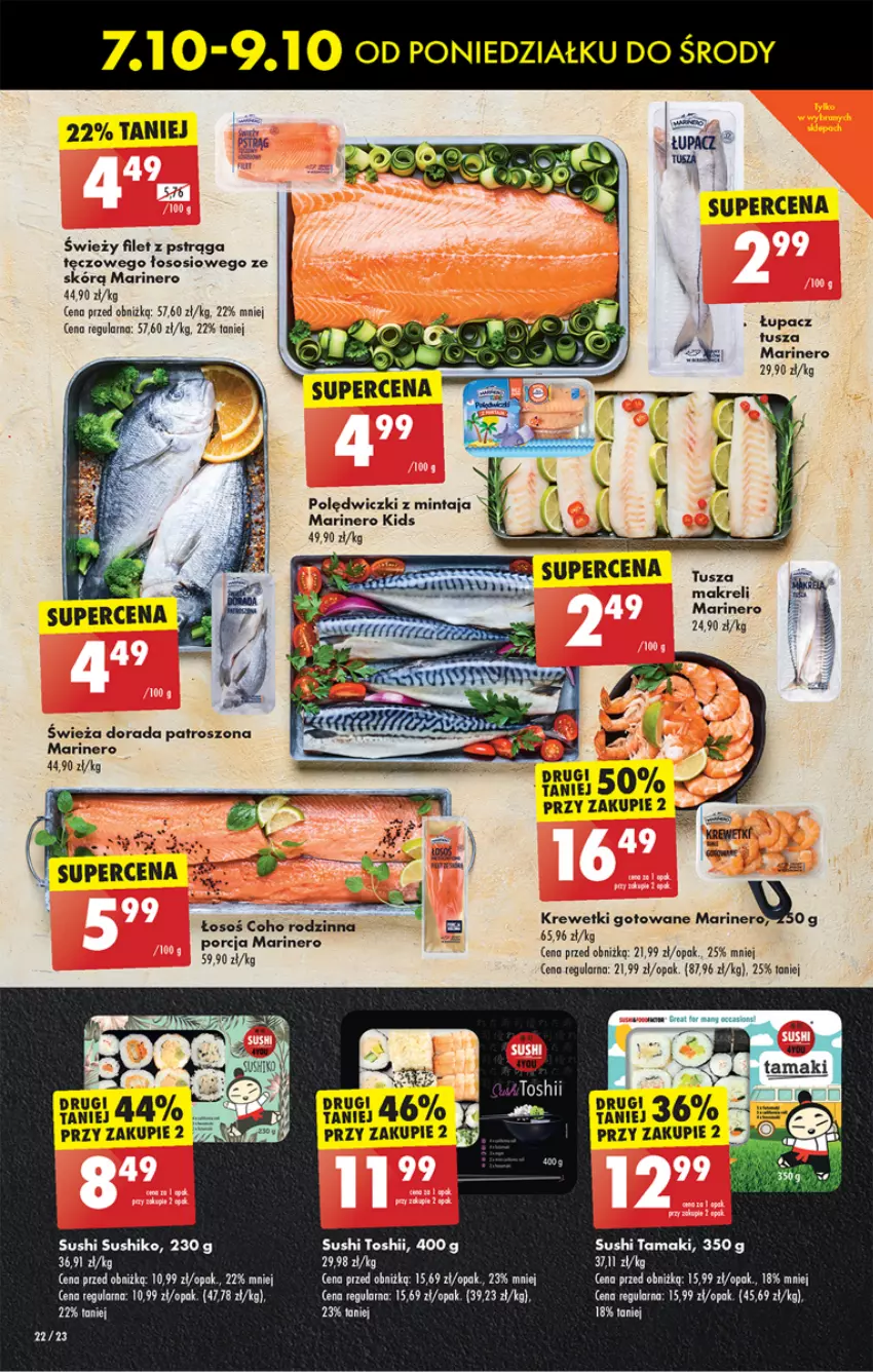 Gazetka promocyjna Biedronka - Od Poniedziałku - ważna 07.10 do 12.10.2024 - strona 26 - produkty: Filet z pstrąga, Gres, Krewetki, Mintaj, Pstrąg, Sos, Sushi, Tusz