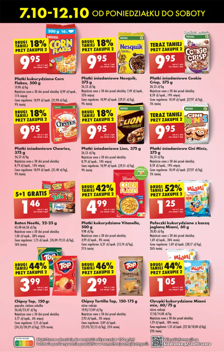 Gazetka promocyjna Biedronka - Od Poniedziałku - ważna 07.10 do 12.10.2024 - strona 47 - produkty: Baton, Cheerios, Chipsy, Chrupki, Cini Minis, Danio, Gra, Lion, Nesquik, Papryka, Por, Rama, Tera, Top, Tortilla