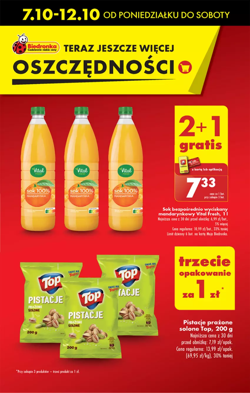 Gazetka promocyjna Biedronka - Od Poniedziałku - ważna 07.10 do 12.10.2024 - strona 7 - produkty: Pistacje, Sok, Tera, Top