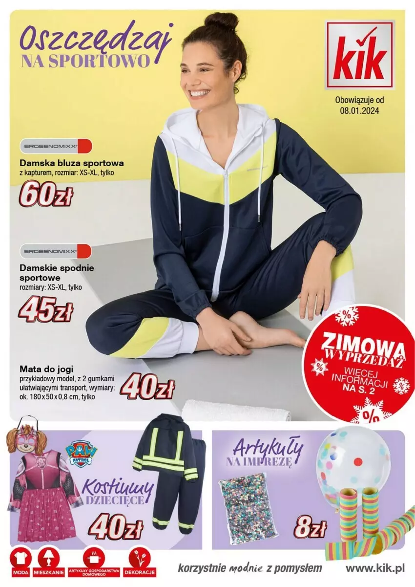Gazetka promocyjna Kik - ważna 08.01 do 31.01.2024 - strona 1 - produkty: Bluza, Mata do jogi, Por, Spodnie, Spodnie sportowe, Sport, Tran