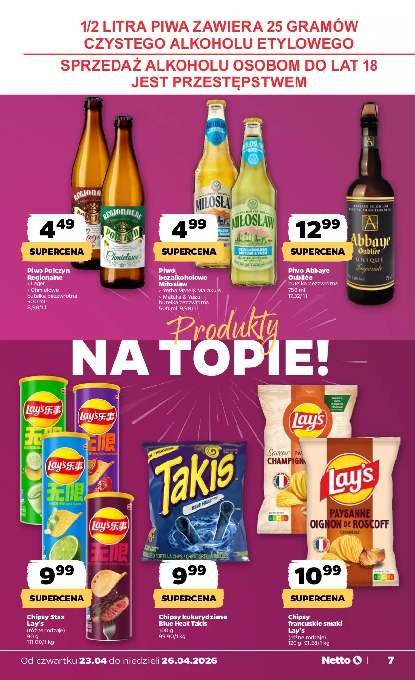 Gazetka promocyjna Netto - Od Czwartku - ważna 23.04 do 26.04.2026 - strona 7 - produkty: Chipsy, Gra, Lay’s, Piwa, Piwo, Top