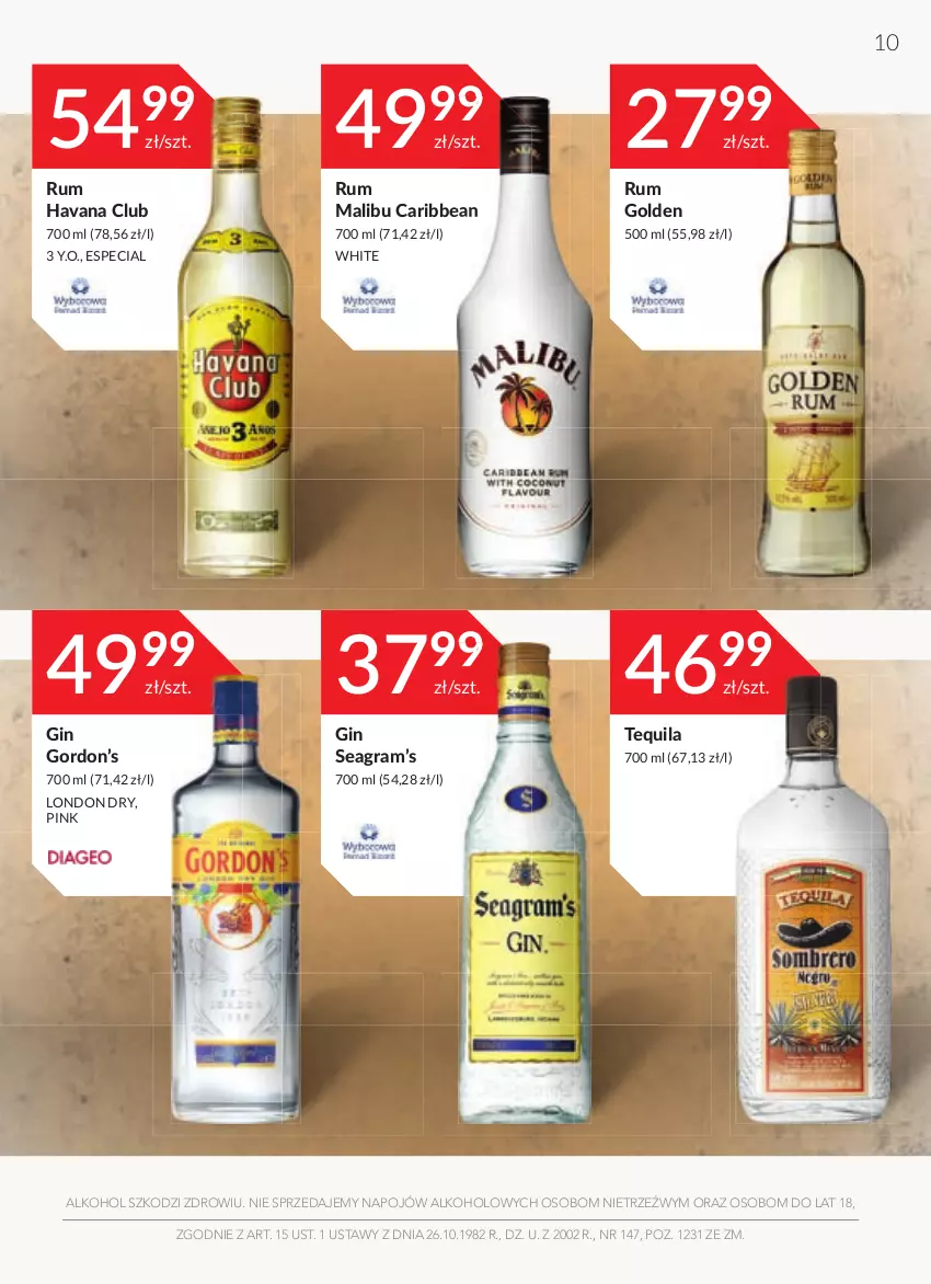 Gazetka promocyjna Stokrotka - Oferta alkoholowa - ważna 14.10 do 09.11.2021 - strona 10 - produkty: Gin, Gra, Malibu, Rum, Tequila