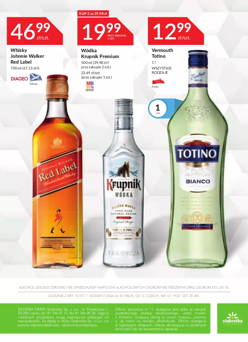 Gazetka promocyjna Stokrotka - Oferta alkoholowa - ważna 14.10 do 09.11.2021 - strona 16 - produkty: Fa, Johnnie Walker, Koc, Krupnik, Rama, Vermouth, Whisky, Wódka