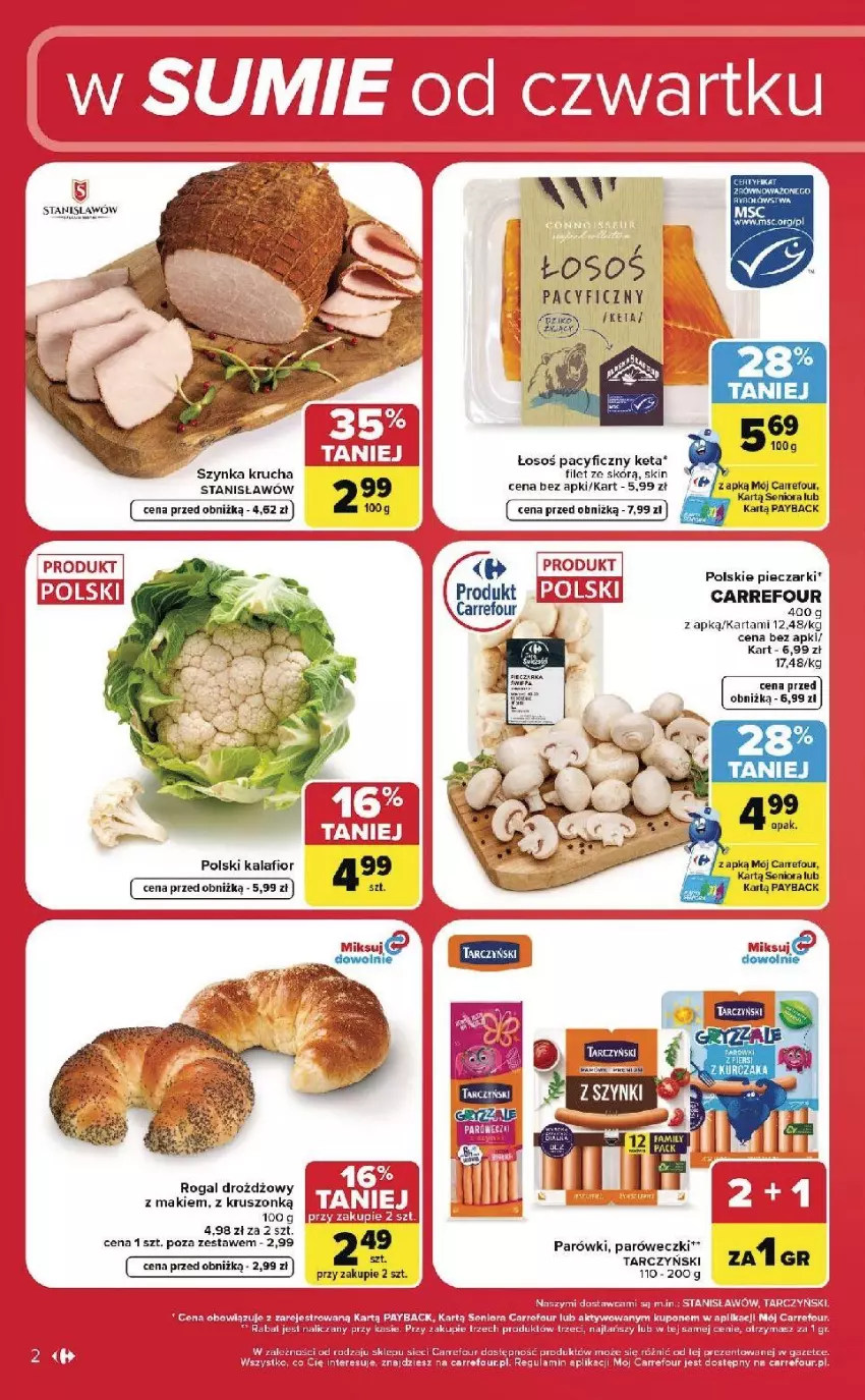 Gazetka promocyjna Carrefour - Gazetka Carrefour, Market w SUMIE od czwartku WEEKEND OKAZJI - ważna 23.07 do 25.07.2026 - strona 2 - produkty: Fa, Isla, Kalafior, Parówki, Piec, Por, Szynka, Tarczyński