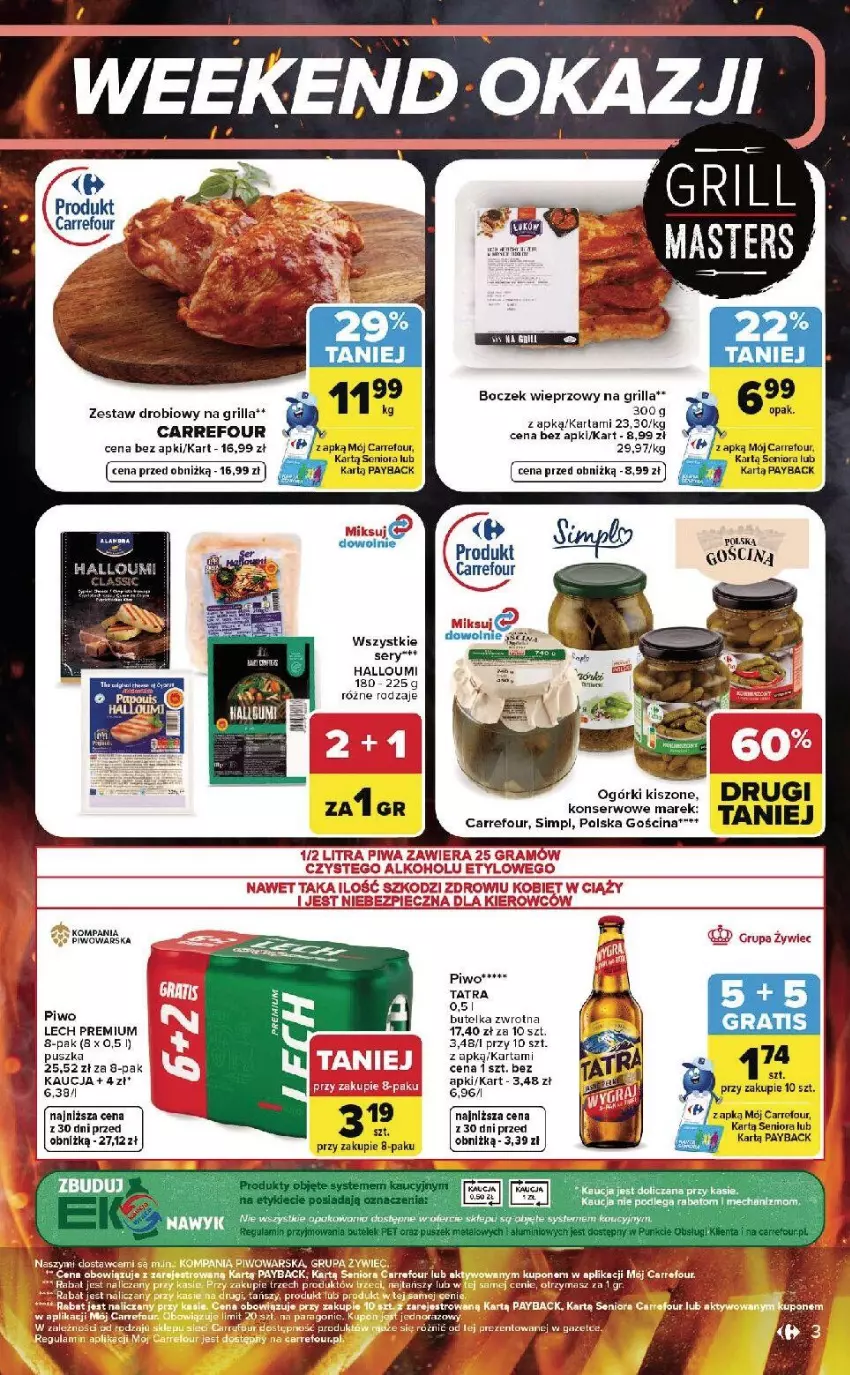Gazetka promocyjna Carrefour - Gazetka Carrefour, Market w SUMIE od czwartku WEEKEND OKAZJI - ważna 23.07 do 25.07.2026 - strona 3 - produkty: Boczek, Boczek wieprzowy, Fa, Grill, Lech Premium, LG, Piec, Piwo, Ser, Tatra