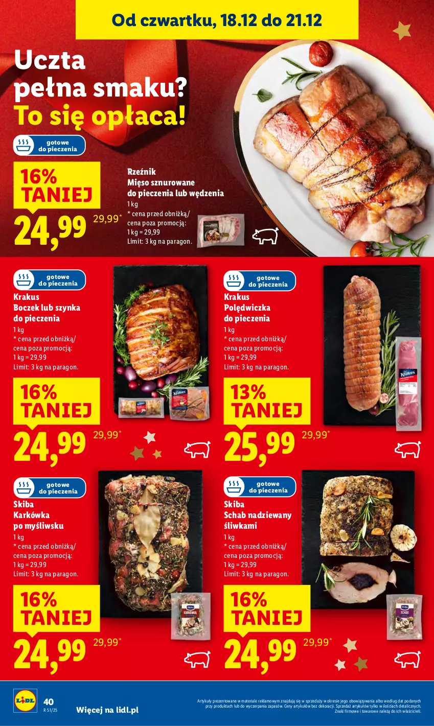 Gazetka promocyjna Lidl - GAZETKA - ważna 18.12 do 21.12.2025 - strona 42 - produkty: Boczek, Krakus, Mięso, Piec, Szynka