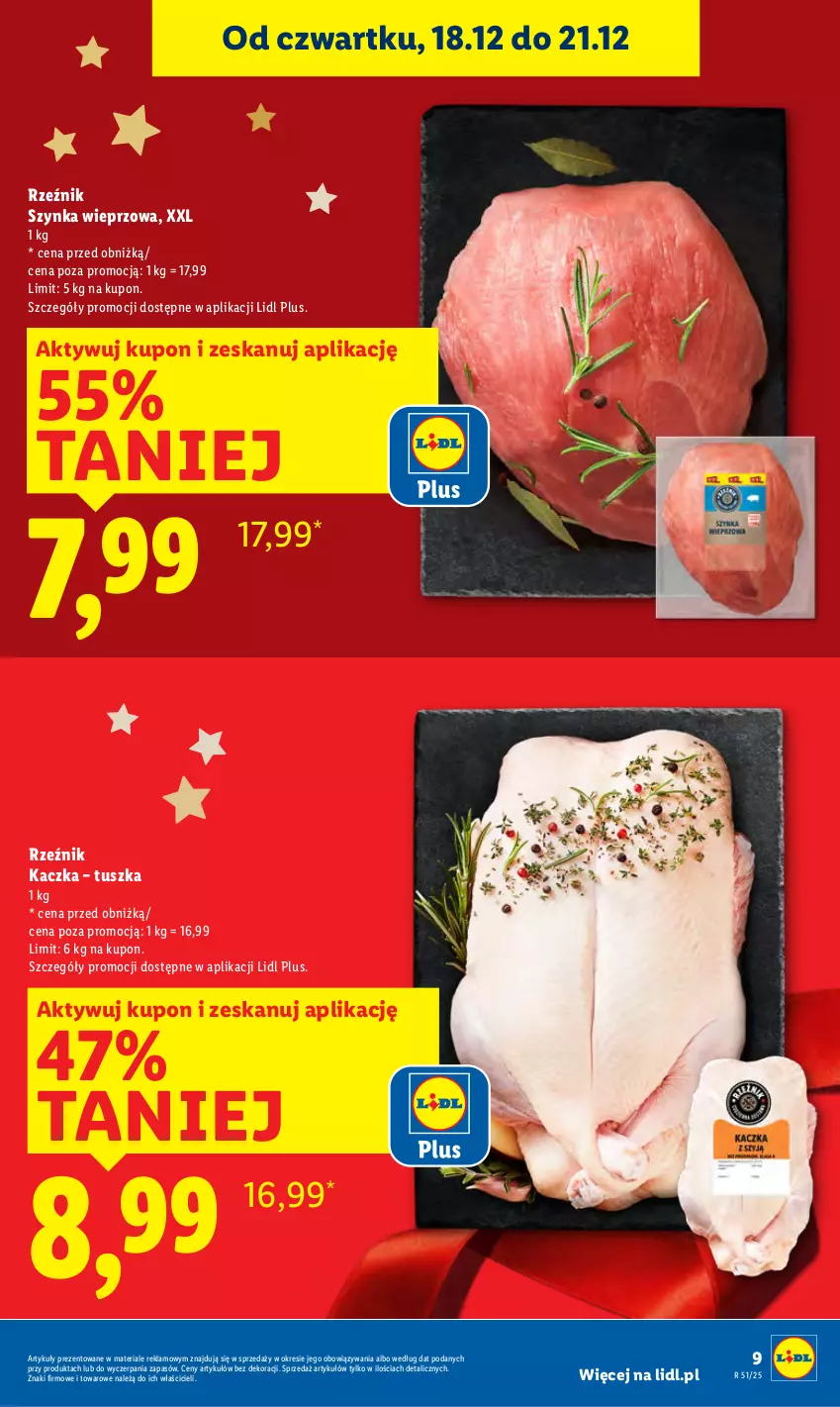 Gazetka promocyjna Lidl - GAZETKA - ważna 18.12 do 21.12.2025 - strona 9 - produkty: Kaczka, Szynka, Szynka wieprzowa, Tusz