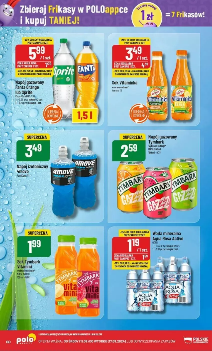 Gazetka promocyjna PoloMarket - ważna 11.09 do 17.09.2024 - strona 57 - produkty: Fa, Fanta, Inka, Napój, Napój gazowany, Napój izotoniczny, Sok, Sprite, Tymbark, Woda, Woda mineralna